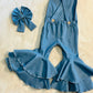 Double Layer Flare Bell Denim Jumpsuit and Bow Set|Baby Jumpsuit| Kids Jumpsuit|Boho Style|70s Clothing|Wholesome Goods Co.