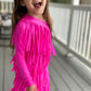 Electric Cowgirl Boho Chic Rodeo Ready One Shoulder Fringe Dress for Free-Spirited Kids - Available in Multiple Colors and Sleeve Styles.