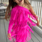 Electric Cowgirl Boho Chic Rodeo Ready One Shoulder Fringe Dress for Free-Spirited Kids - Available in Multiple Colors and Sleeve Styles.