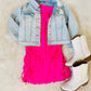 Electric Cowgirl Boho Chic Rodeo Ready One Shoulder Fringe Dress for Free-Spirited Kids - Available in Multiple Colors and Sleeve Styles.