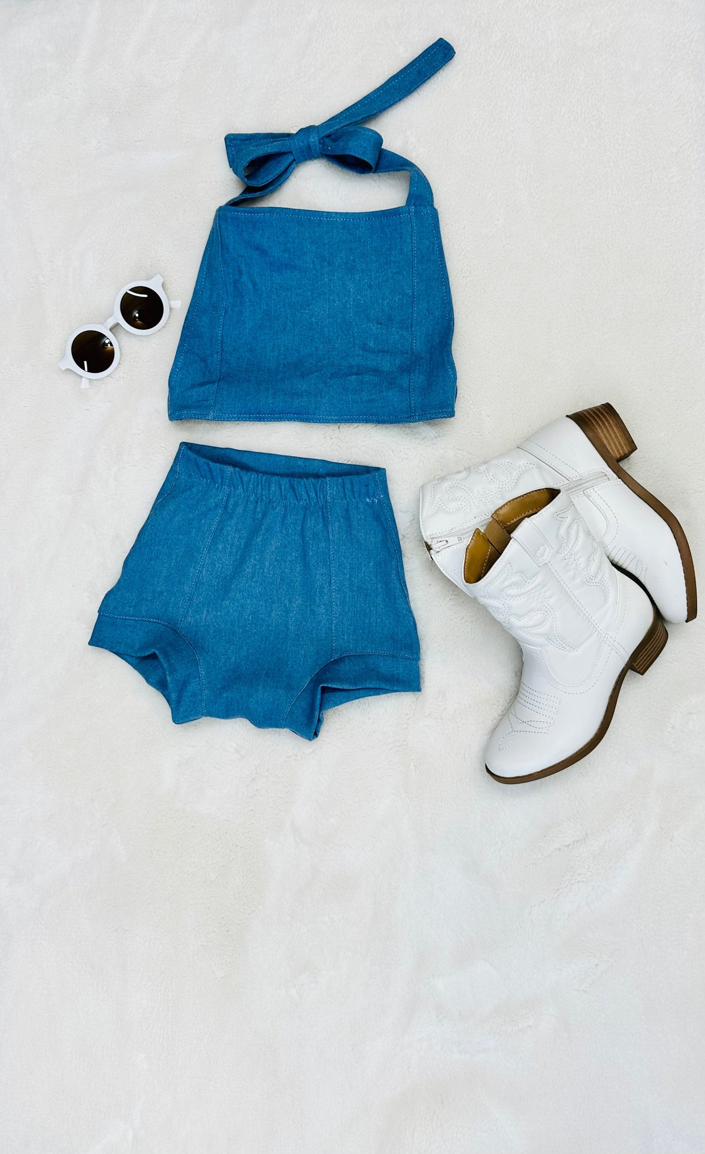 Daisy Dukes Denim Shorts|Denim Cropped Top|Kids Bummies|Kids Shorts|Wholesome Goods Co