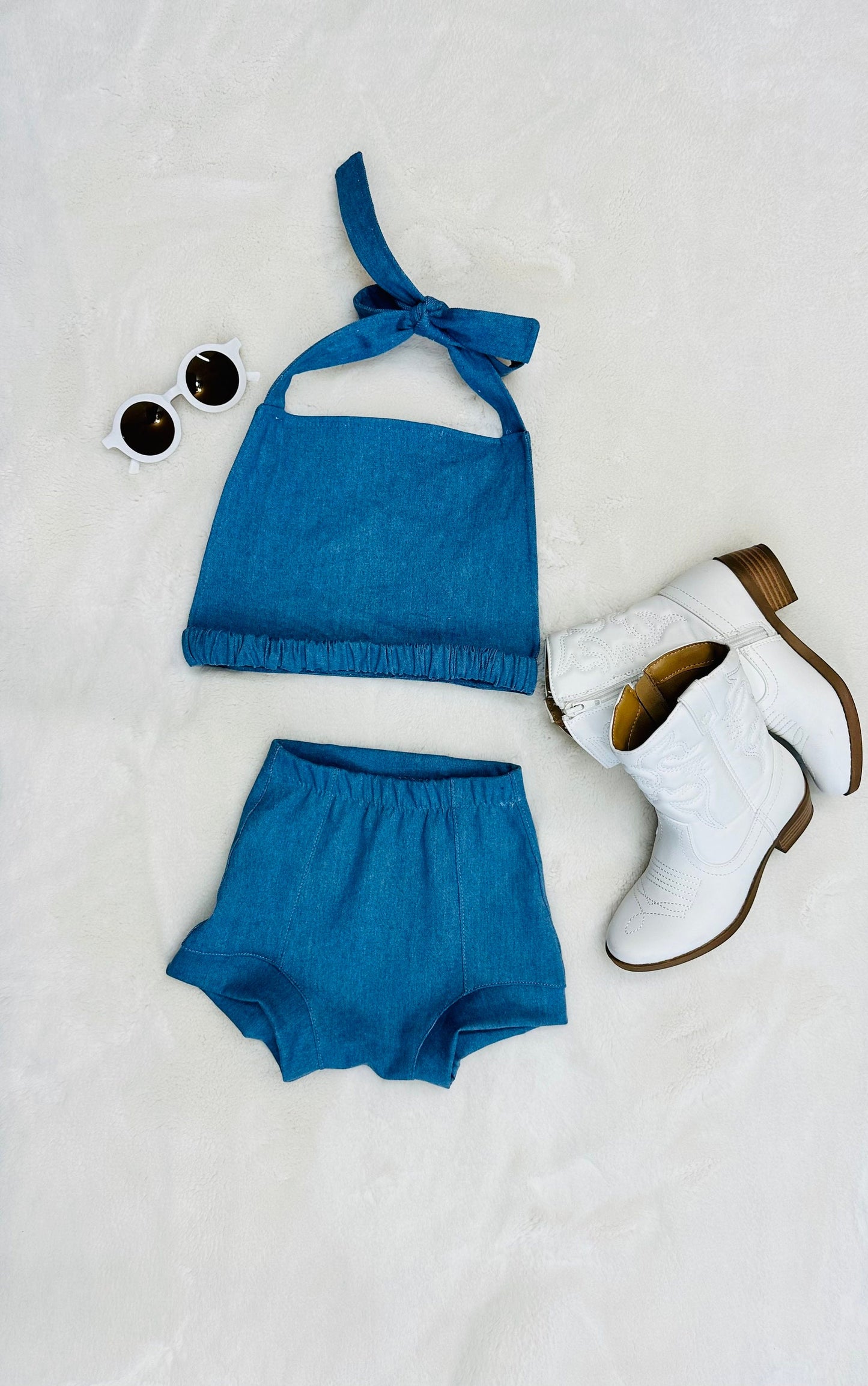 Daisy Dukes Denim Shorts|Denim Cropped Top|Kids Bummies|Kids Shorts|Wholesome Goods Co