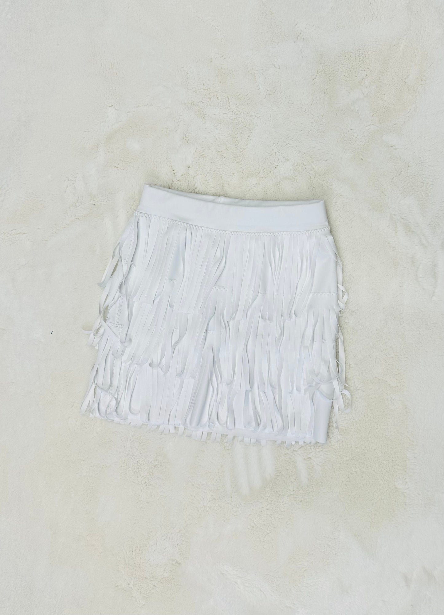 Leotard|White Pleather Fringe Skirt|Trendy Sunglasses| Wholesome Goods Co