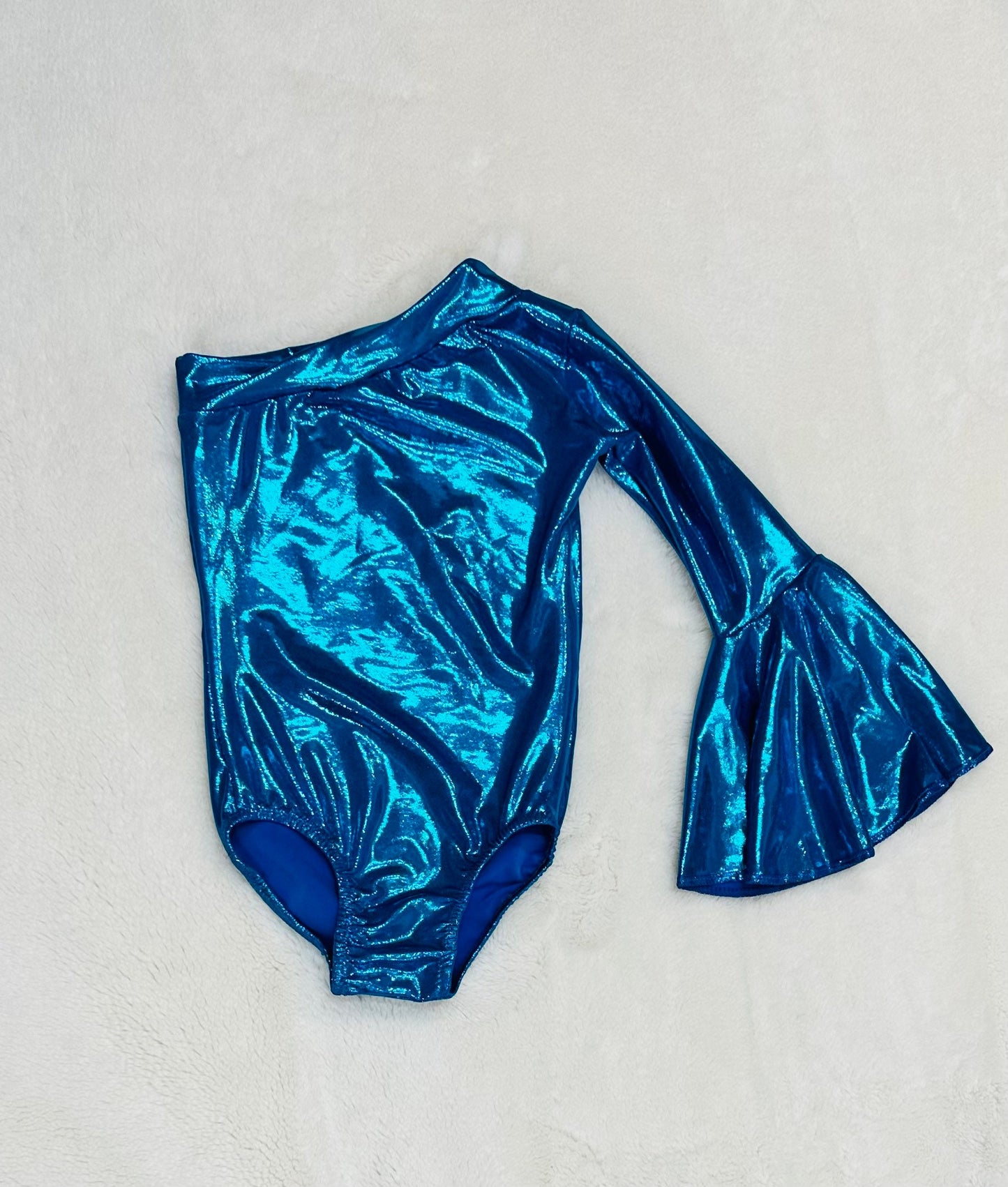 Gold Asymmetrical Leotard with Bell Sleeve choose your color/Kids leotards/Girls leotards/Junior leotards/Dancewear/Pageant Clothes/Handmade