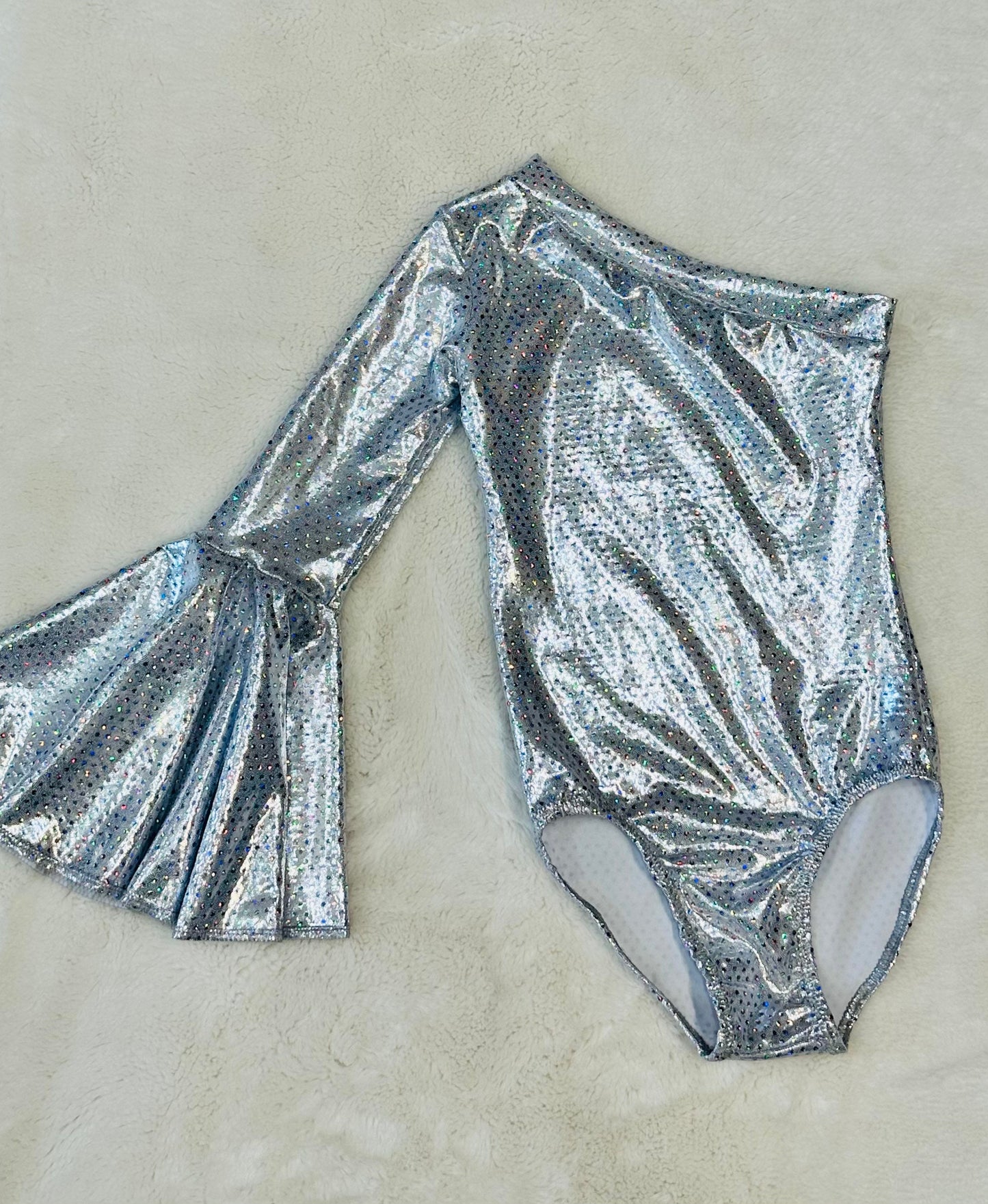 Gold Asymmetrical Leotard with Bell Sleeve choose your color/Kids leotards/Girls leotards/Junior leotards/Dancewear/Pageant Clothes/Handmade