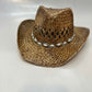 Cowgirl Hat | Woven Straw with Rhinestone Detailing | Western Style for Parties and Everyday Wear | Tan Boho Chic | Child & Adult Sizes