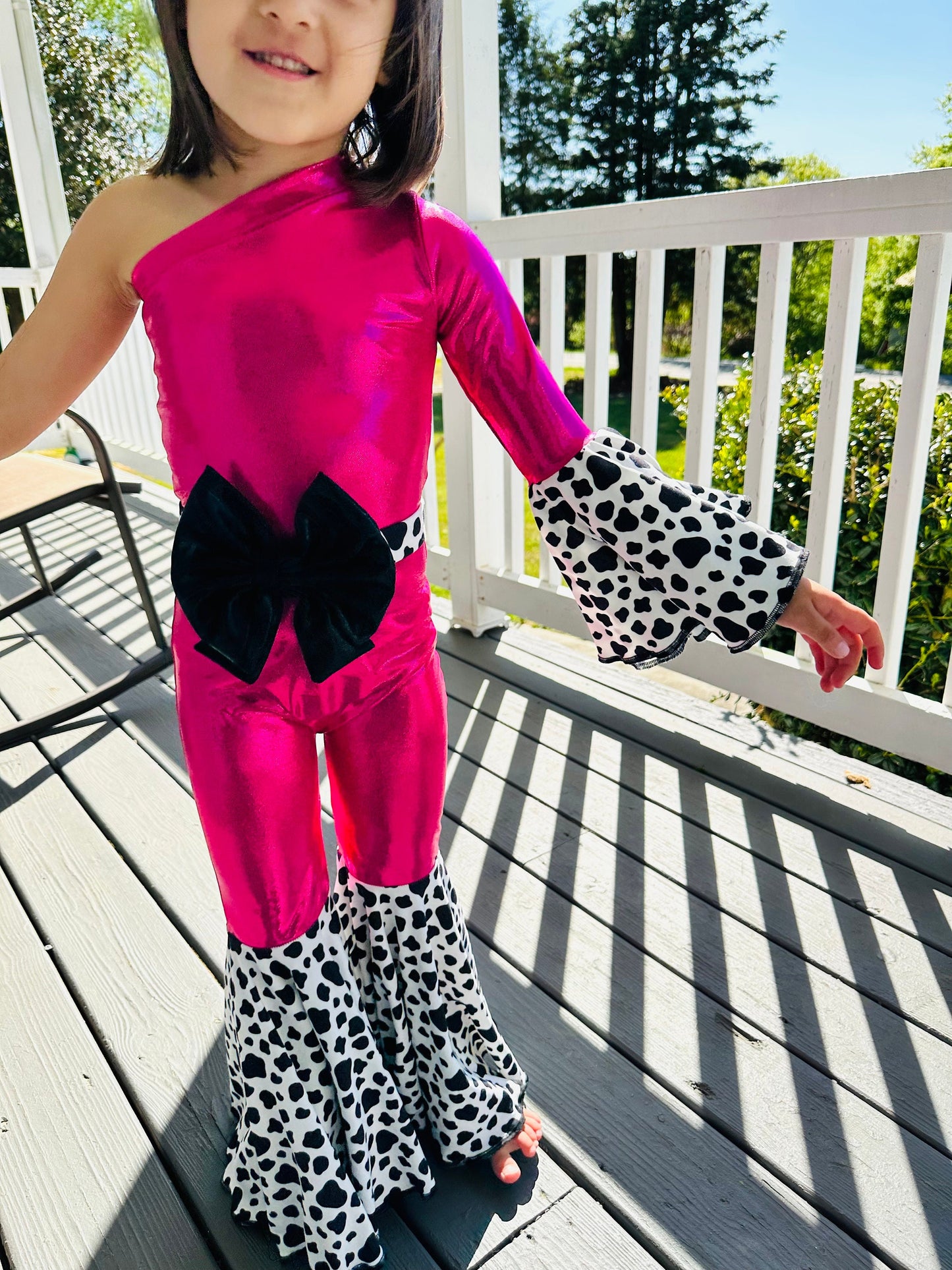 Get Your Little Cowgirl Ready for the Rodeo with Our Western Chic One Shoulder Jumpsuit - Perfect for Pageants, Cowgirl Parties, and More.