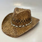 Cowgirl Hat | Woven Straw with Rhinestone Detailing | Western Style for Parties and Everyday Wear | Tan Boho Chic | Child & Adult Sizes
