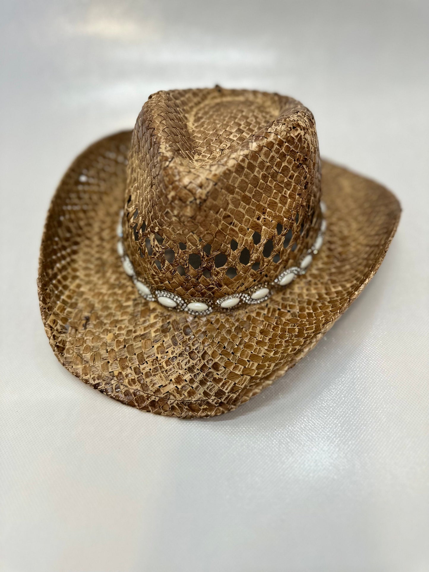 Cowgirl Hat | Woven Straw with Rhinestone Detailing | Western Style for Parties and Everyday Wear | Tan Boho Chic | Child & Adult Sizes