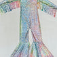 Phoenix Kids Jumpsuit, Fringe Sleeves, Flare Bells, Holographic, Metallic Mystique, Lycra Spandex, Toddler to Tween Sizes|Pageant Wear