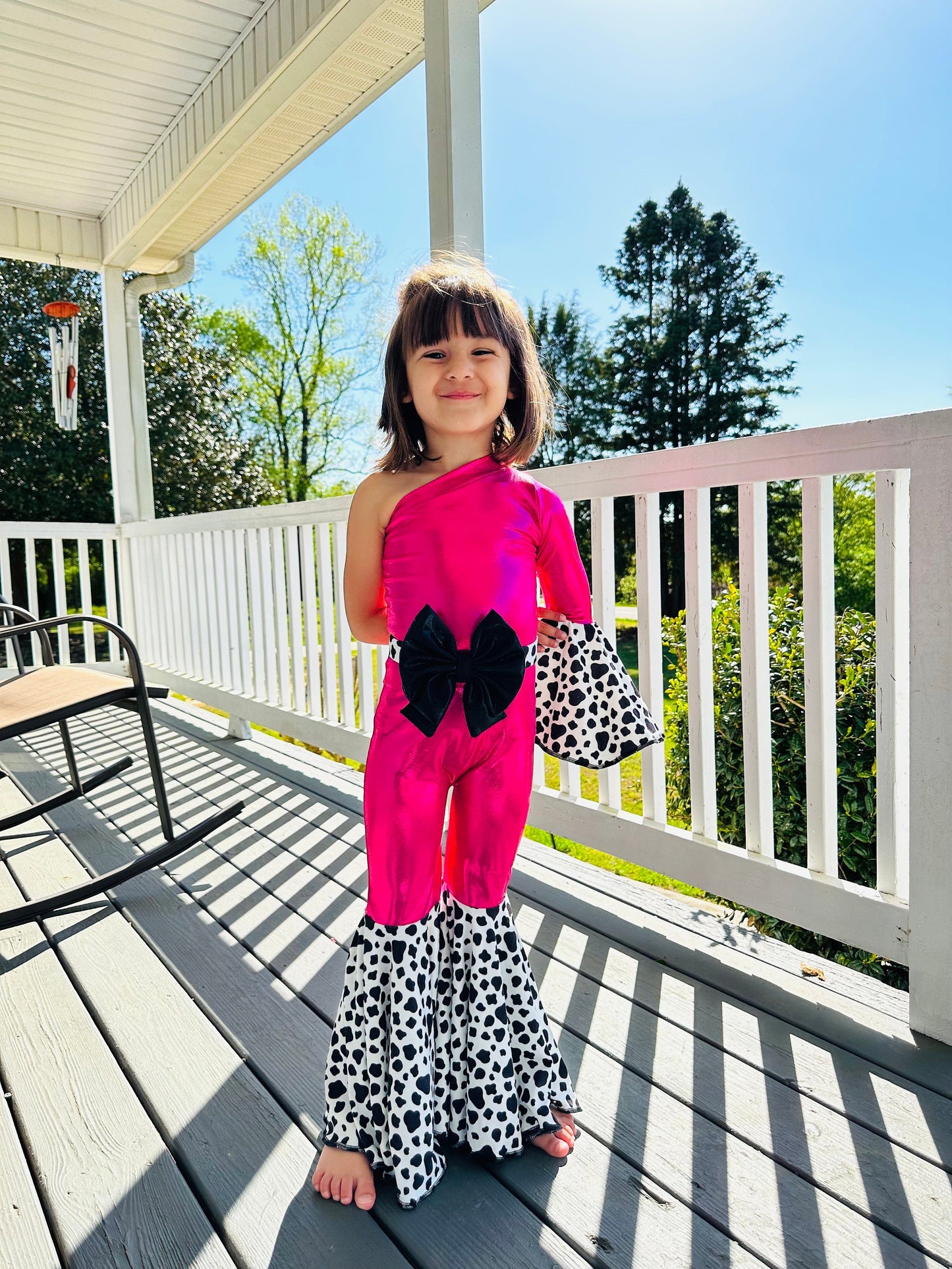 Get Your Little Cowgirl Ready for the Rodeo with Our Western Chic One Shoulder Jumpsuit - Perfect for Pageants, Cowgirl Parties, and More.