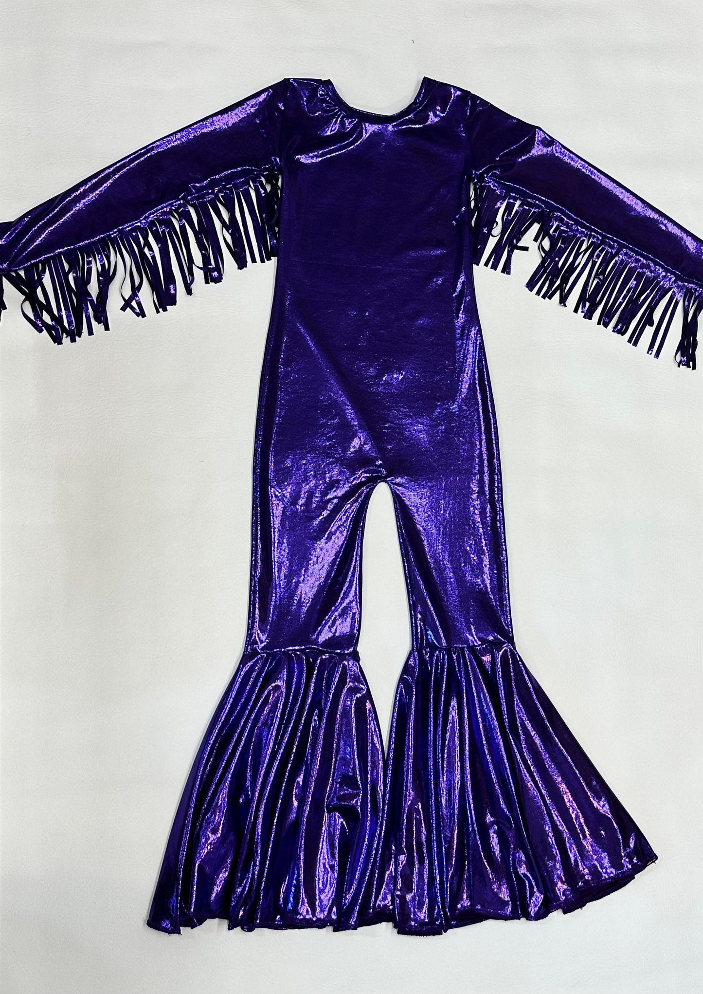 Phoenix Kids Jumpsuit, Fringe Sleeves, Flare Bells, Holographic, Metallic Mystique, Lycra Spandex, Toddler to Tween Sizes|Pageant Wear|Dance