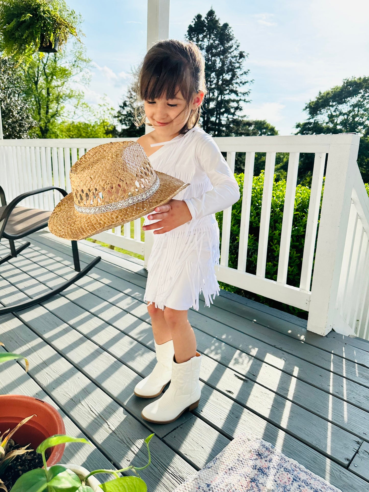 Gold Cowgirl Boho Chic Rodeo Ready One Shoulder Fringe Dress for Free-Spirited Kids - Available in Multiple Colors & Sleeve Styles