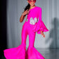 Hot Pink Dancing Queen Jumpsuit with Matching Belt|Flare Bell Jumpsuit|One Shoulder Jumpsuit|Girl birthday outfit|More colors available