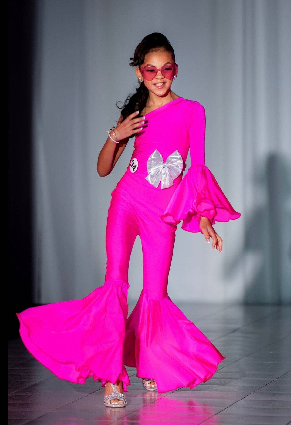Hot Pink Dancing Queen Jumpsuit with Matching Belt|Flare Bell Jumpsuit|One Shoulder Jumpsuit|Girl birthday outfit|More colors available