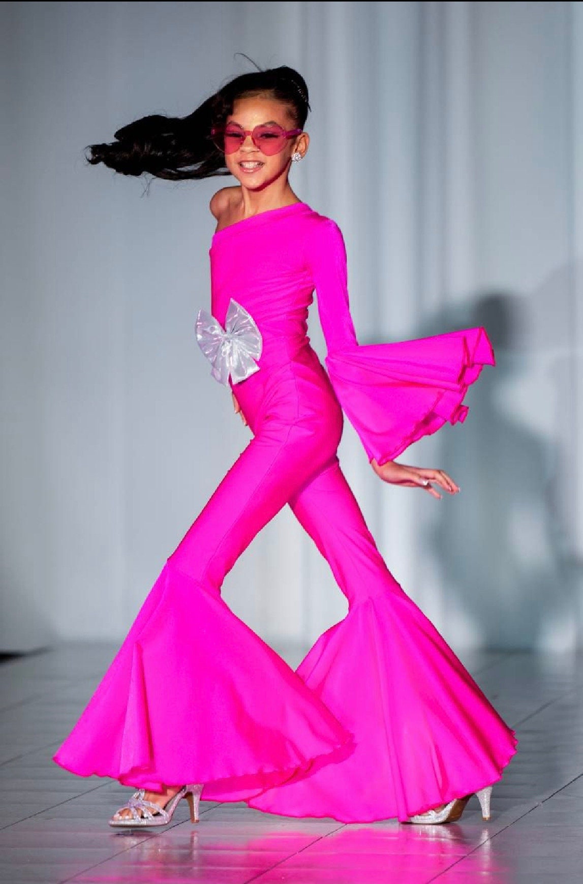Hot Pink Dancing Queen Jumpsuit with Matching Belt|Flare Bell Jumpsuit|One Shoulder Jumpsuit|Girl birthday outfit|More colors available
