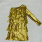 Gold Cowgirl Boho Chic Rodeo Ready One Shoulder Fringe Dress for Free-Spirited Kids - Available in Multiple Colors & Sleeve Styles