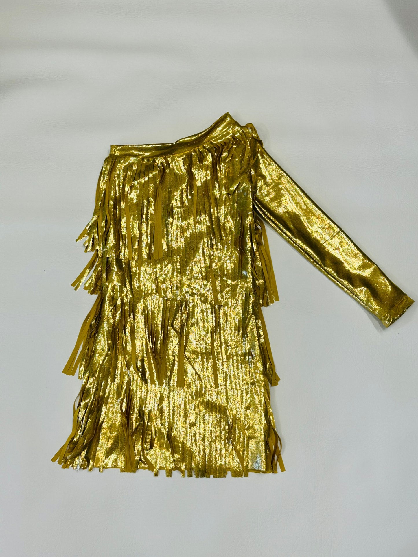 Gold Cowgirl Boho Chic Rodeo Ready One Shoulder Fringe Dress for Free-Spirited Kids - Available in Multiple Colors & Sleeve Styles