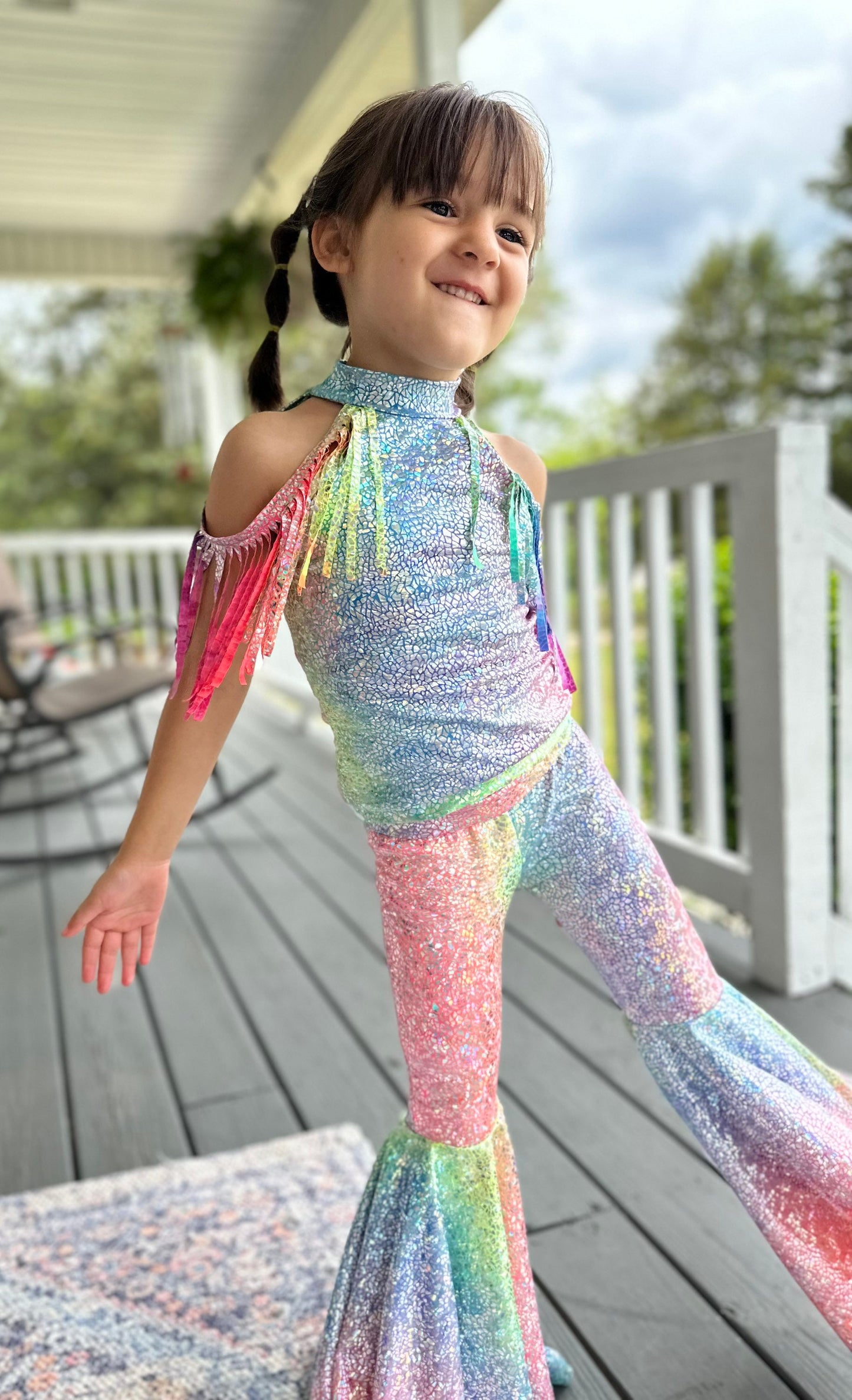 Pageant-Ready Fringe Shoulder Set with Flared Bell Bottoms - Diverse Colors & Sizes for Special Occasion