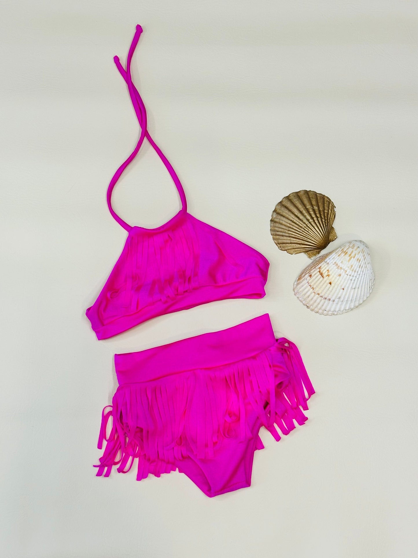 Halter Fringe 2-Piece Swimsuit -Boho Chic Kids - Juniors Retro Swimwear MORE COLORS AVAILABLE