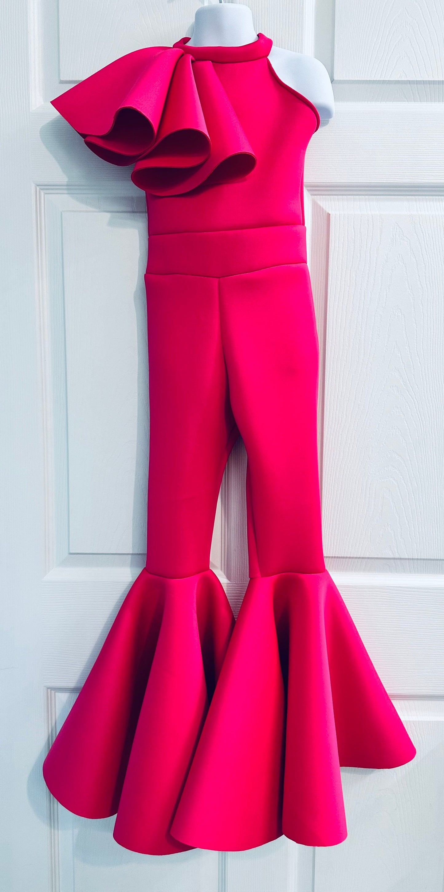 Custom Pageant Neoprene Scuba Jumpsuit with Ruffles, Girls Casual Wear, Romper Outfit. Wholesome Goods Co