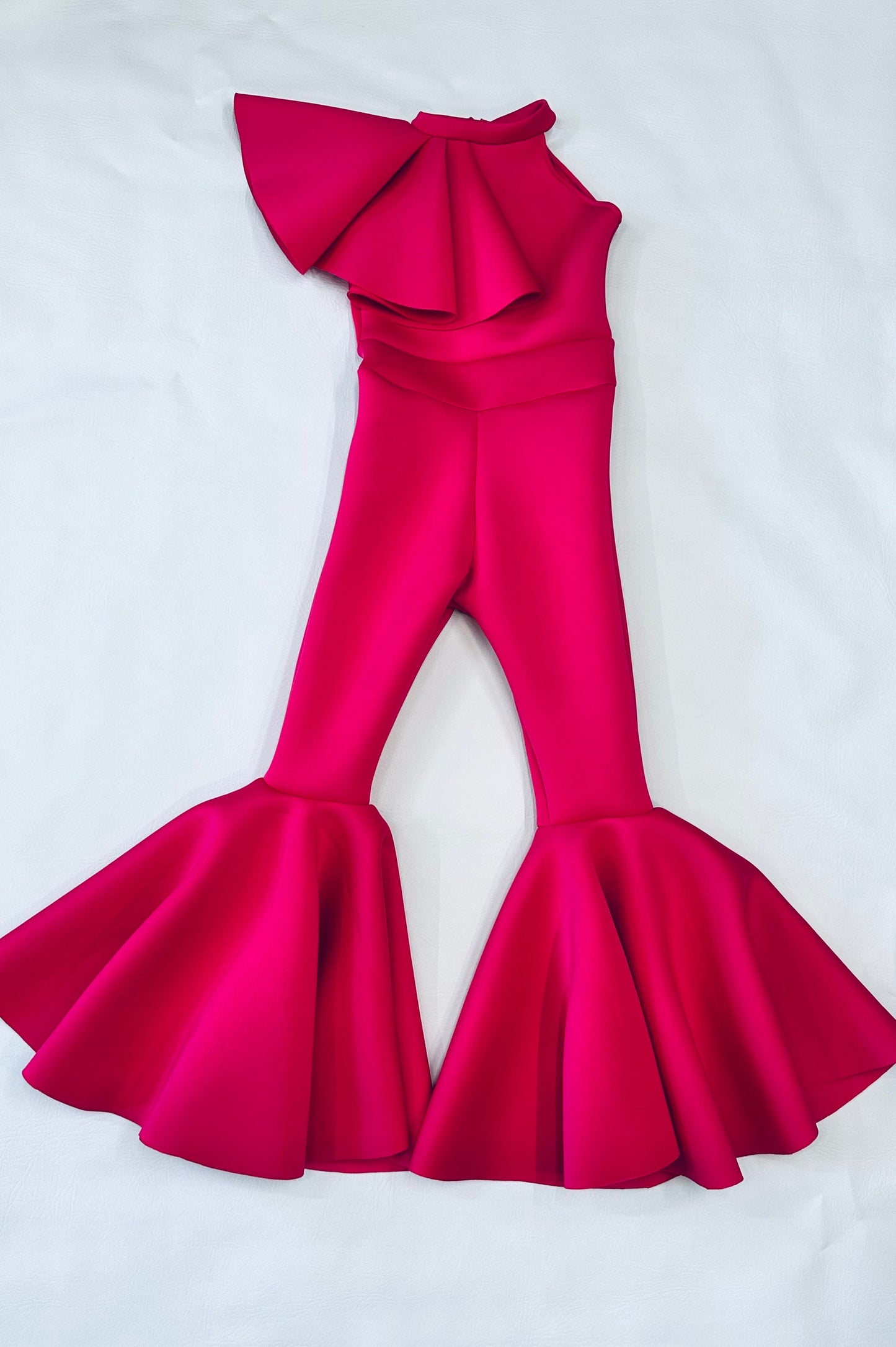 Custom Pageant Neoprene Scuba Jumpsuit with Ruffles, Girls Casual Wear, Romper Outfit. Wholesome Goods Co