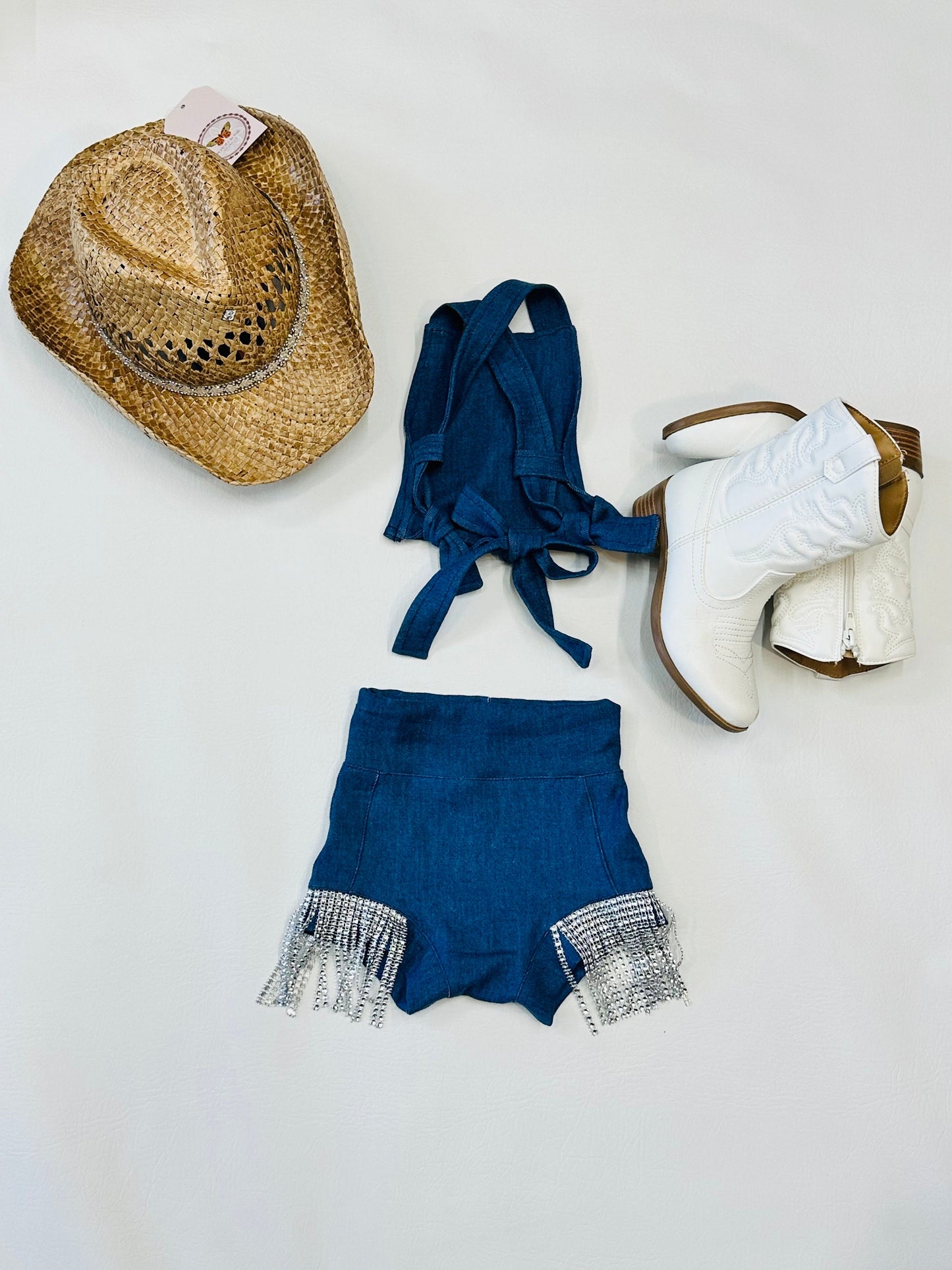 Bedazzled Daisy Dukes Denim Shorts|Denim Cropped Top|Kids Bummies|Kids Shorts|Wholesome Goods Co