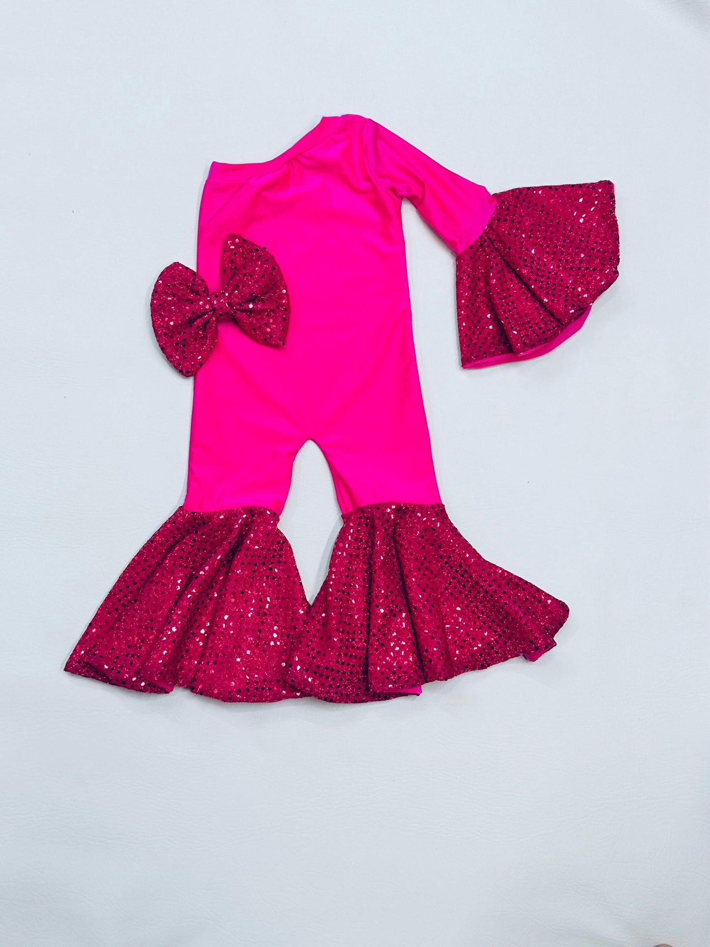 Confetti Dot Dancing Queen Jumpsuit+Matching Bow | Asymmetric & Flare Bell | One Shoulder | Girl Birthday Outfits | Wholesome Goods Co