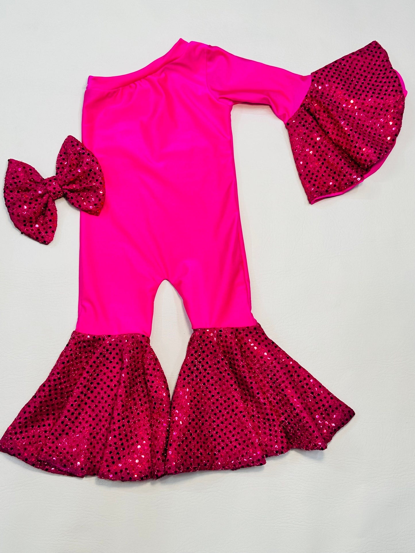 Confetti Dot Dancing Queen Jumpsuit+Matching Bow | Asymmetric & Flare Bell | One Shoulder | Girl Birthday Outfits | Wholesome Goods Co