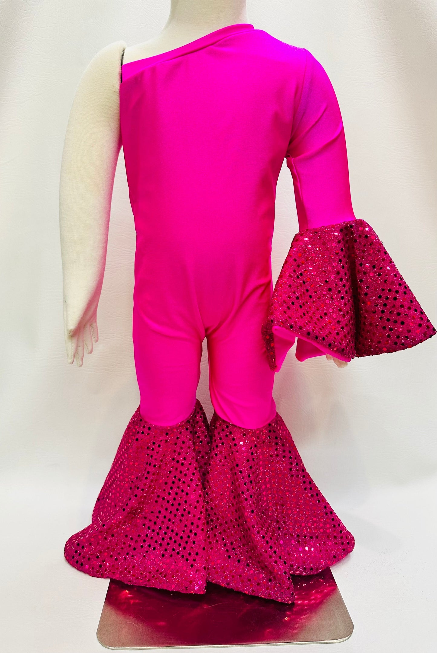 Confetti Dot Dancing Queen Jumpsuit+Matching Bow | Asymmetric & Flare Bell | One Shoulder | Girl Birthday Outfits | Wholesome Goods Co