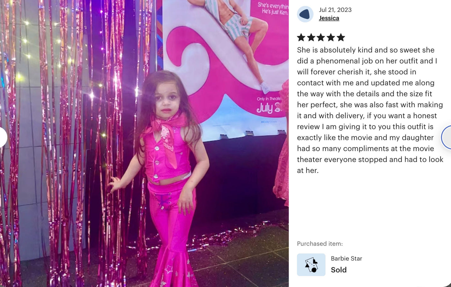 Dazzling Hot Pink Doll-Inspired Outfit for Kids (sold separately) Vest and Lace-Up Bell Bottoms with Super Sparkly Stars WholesomeGoodsCo