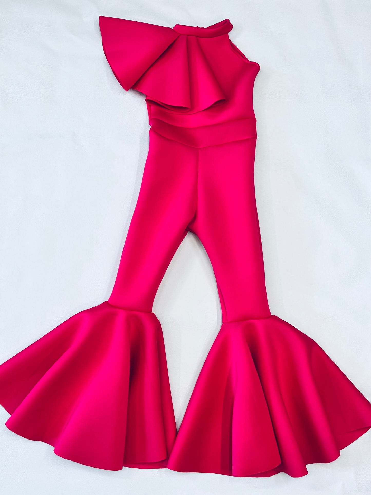 Custom Pageant Neoprene Scuba Jumpsuit with Ruffles, Girls Casual Wear, Romper Outfit. Wholesome Goods Co