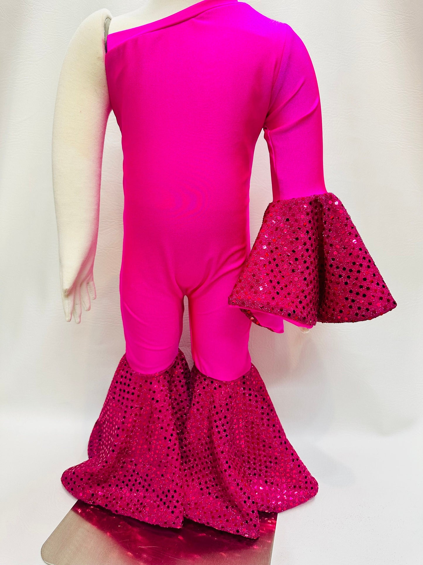 Confetti Dot Dancing Queen Jumpsuit+Matching Bow | Asymmetric & Flare Bell | One Shoulder | Girl Birthday Outfits | Wholesome Goods Co