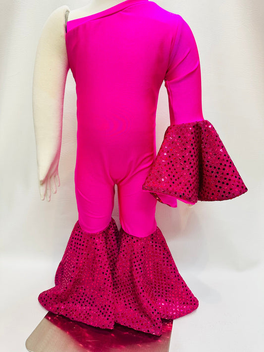 Confetti Dot Dancing Queen Jumpsuit+Matching Bow | Asymmetric & Flare Bell | One Shoulder | Girl Birthday Outfits | Wholesome Goods Co
