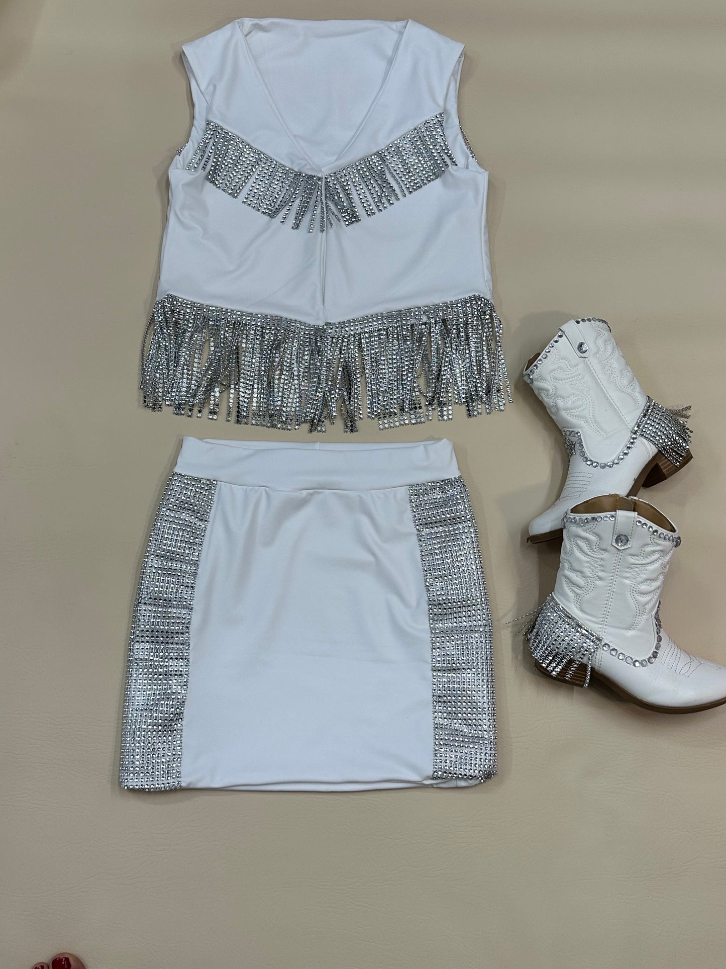 Miranda Bedazzled Cowgirl Vest|Bedazzled Pleather Skirt (Sold Separately) Western Skirt|Western Fringe Vest|Pageant|Rodeo|Concert Outfit