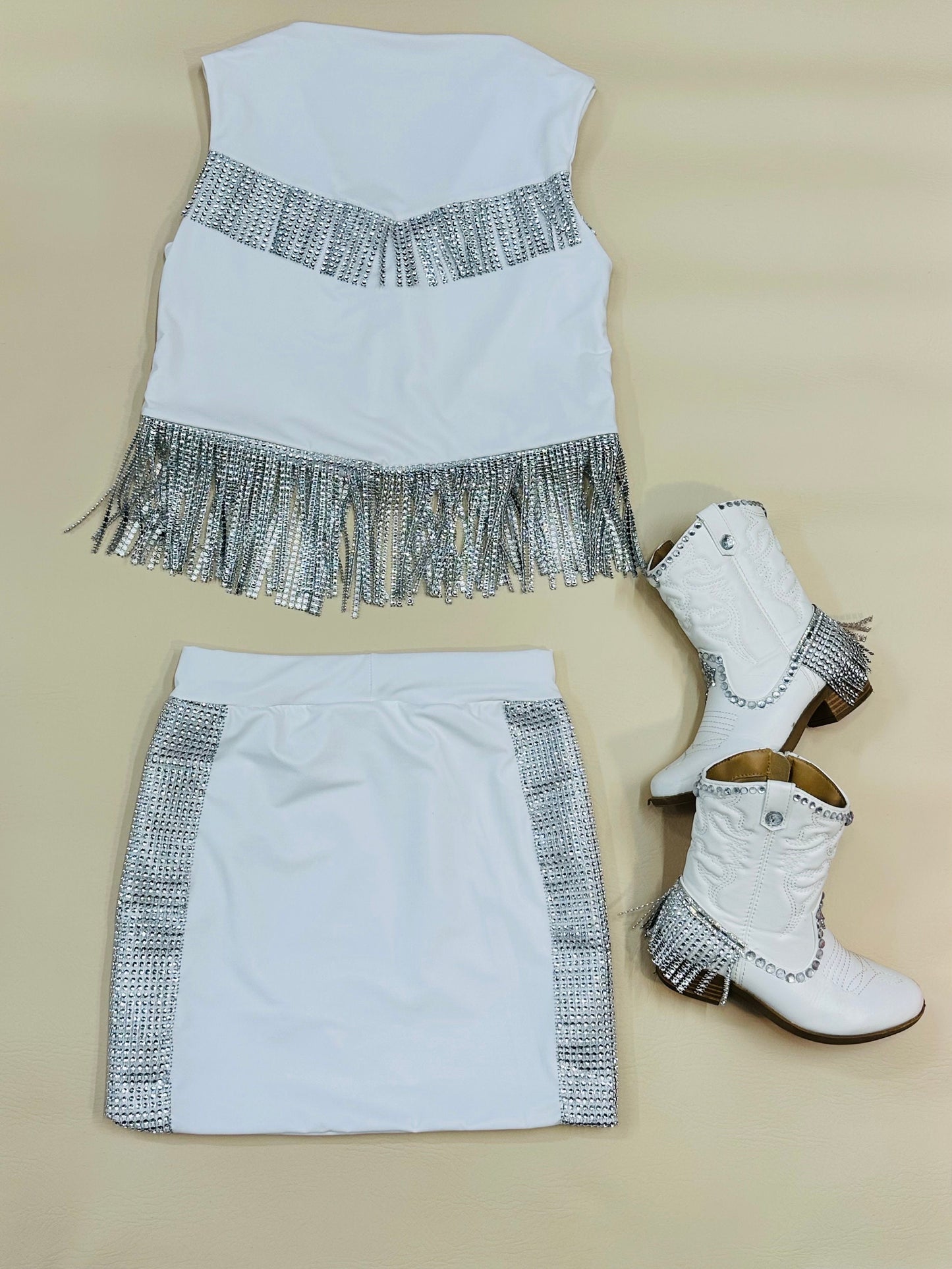 Miranda Bedazzled Cowgirl Vest|Bedazzled Pleather Skirt (Sold Separately) Western Skirt|Western Fringe Vest|Pageant|Rodeo|Concert Outfit