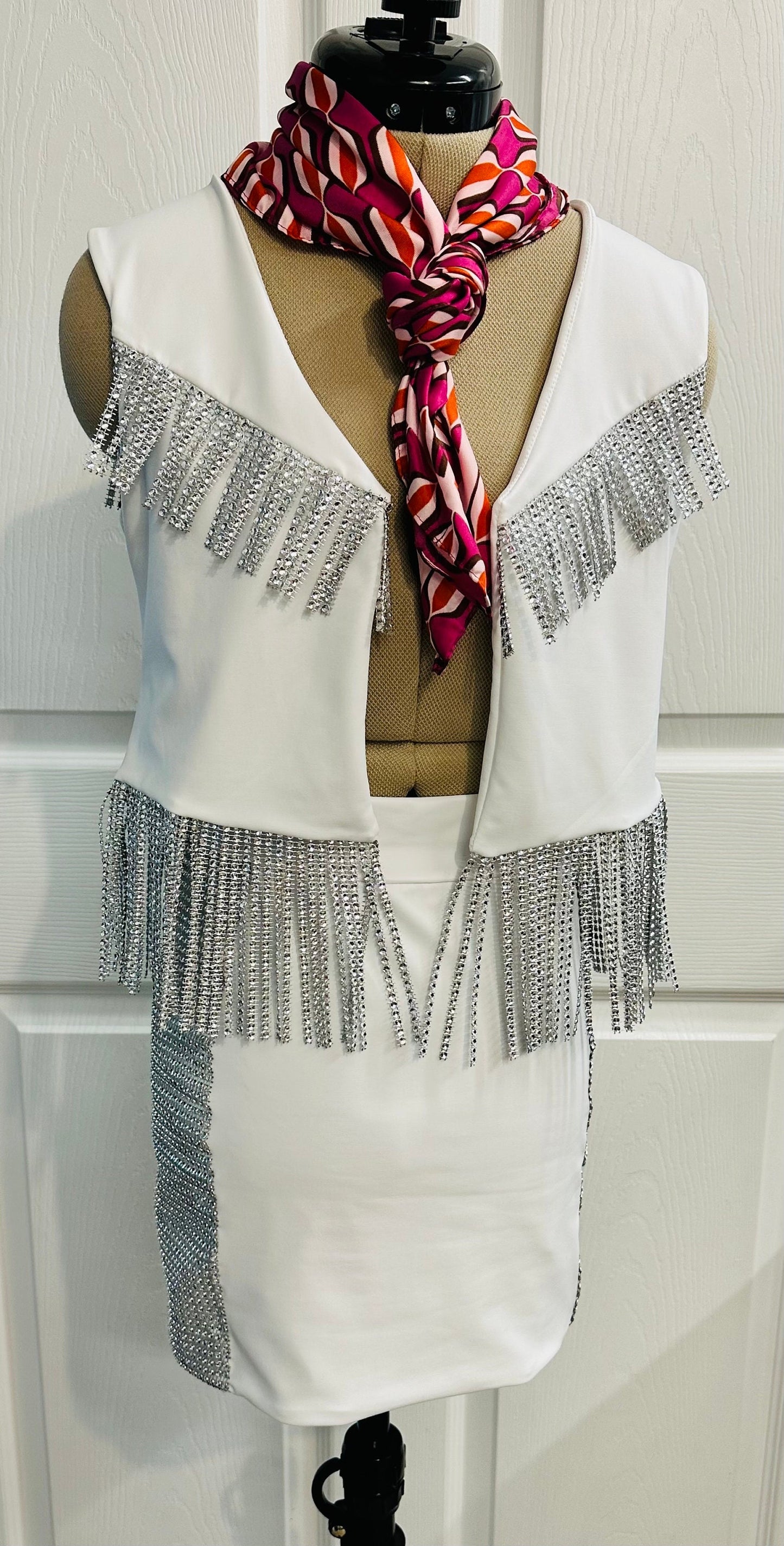 Miranda Bedazzled Cowgirl Vest|Bedazzled Pleather Skirt (Sold Separately) Western Skirt|Western Fringe Vest|Pageant|Rodeo|Concert Outfit