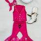 Dazzling Hot Pink Doll-Inspired Outfit for Kids (sold separately) Vest and Lace-Up Bell Bottoms with Super Sparkly Stars WholesomeGoodsCo