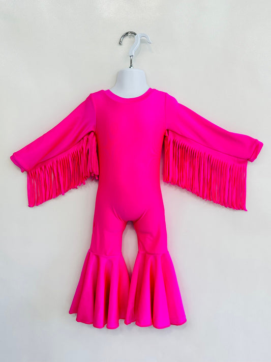 Phoenix Kids Jumpsuit, Fringe Sleeves, Flare Bells, Holographic, Metallic Mystique, Lycra Spandex, Toddler to Tween Sizes|Pageant Wear