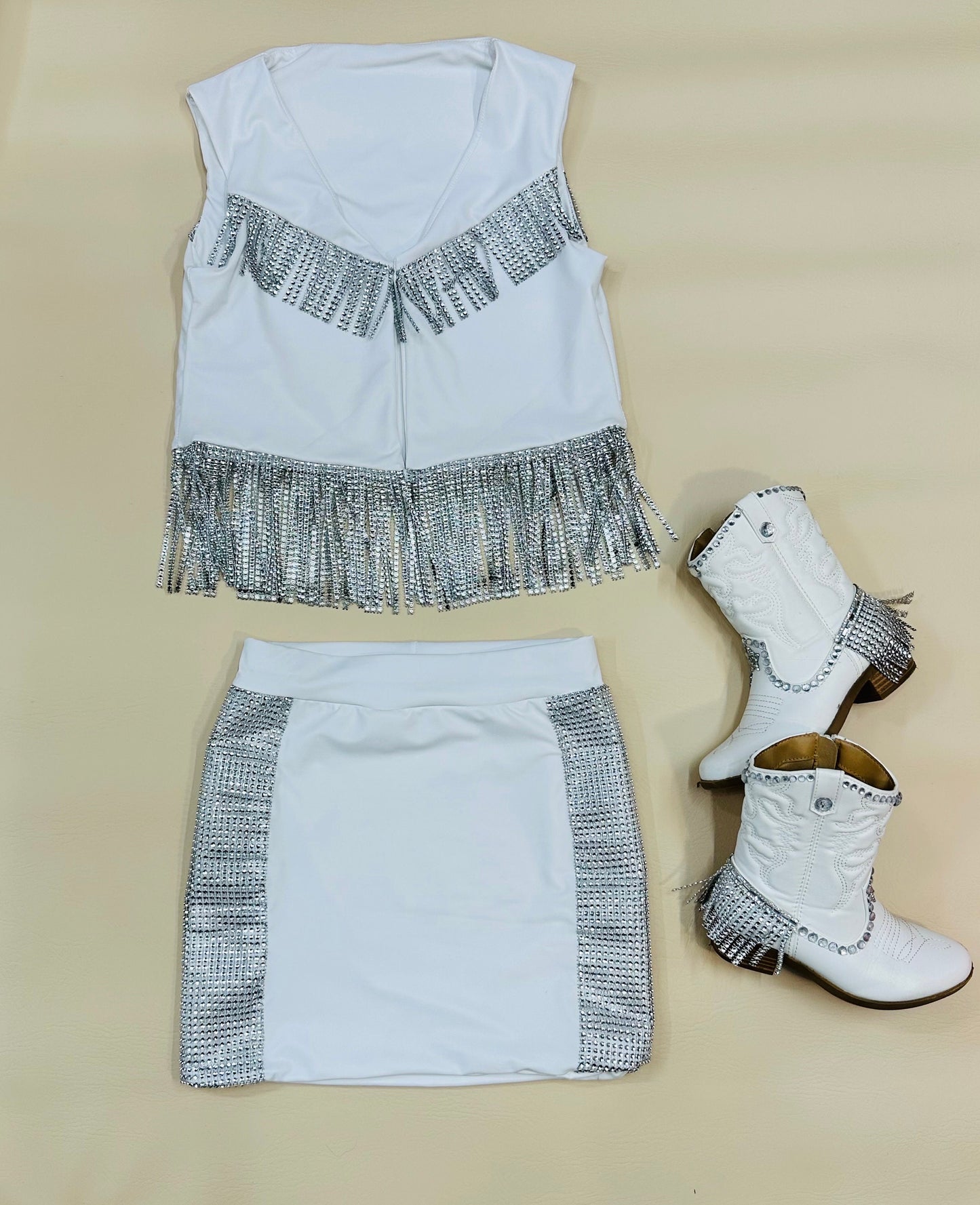 Miranda Bedazzled Cowgirl Vest|Bedazzled Pleather Skirt (Sold Separately) Western Skirt|Western Fringe Vest|Pageant|Rodeo|Concert Outfit