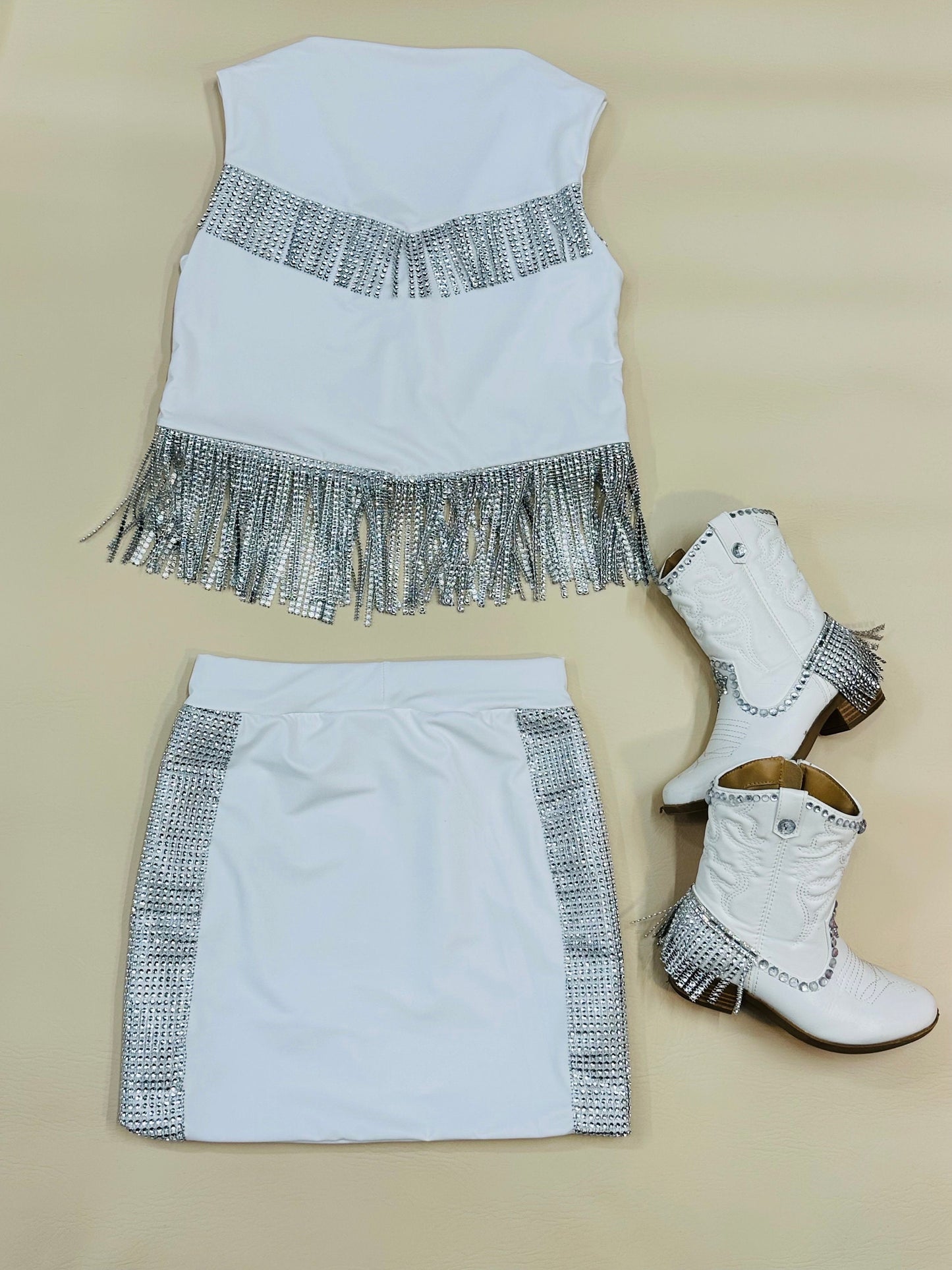 Miranda Bedazzled Cowgirl Vest|Bedazzled Pleather Skirt (Sold Separately) Western Skirt|Western Fringe Vest|Pageant|Rodeo|Concert Outfit