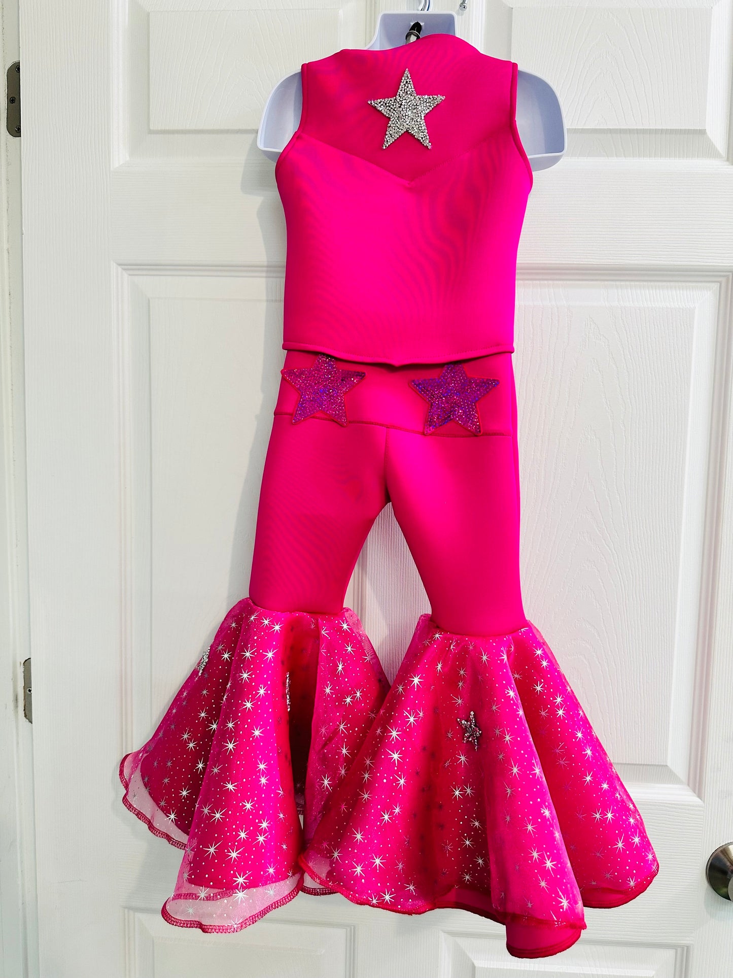 Dazzling Hot Pink Doll-Inspired Outfit for Kids (sold separately) Vest and Lace-Up Bell Bottoms with Super Sparkly Stars WholesomeGoodsCo