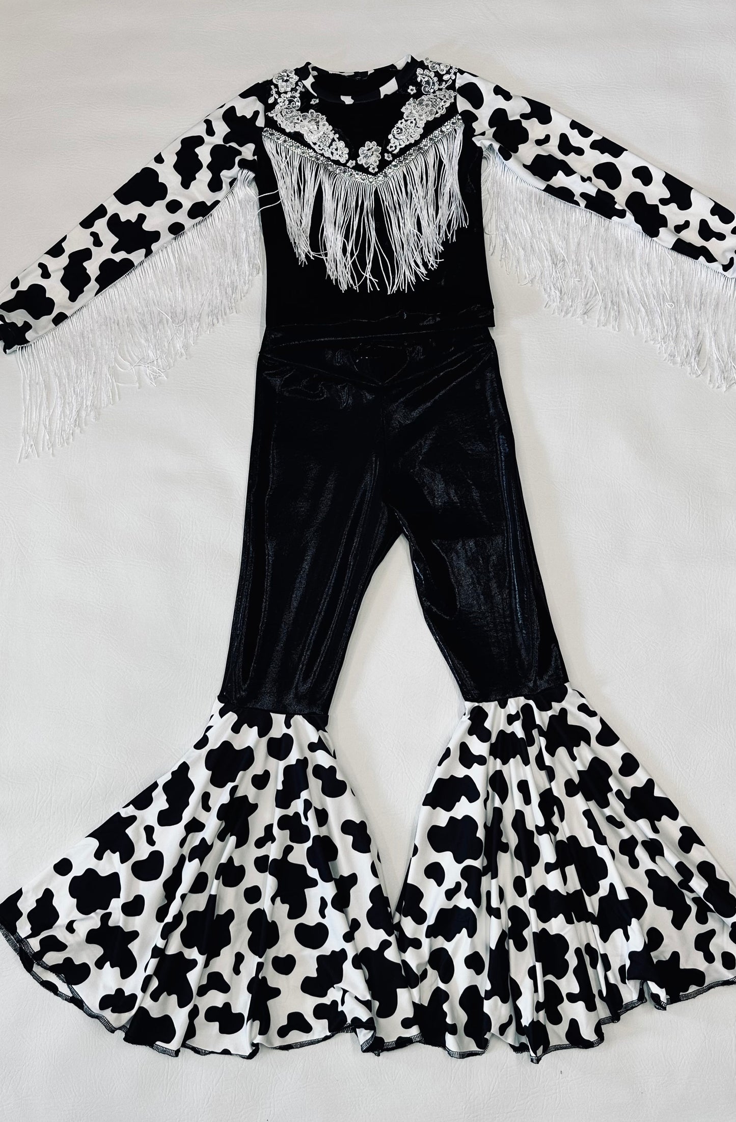 Western Glam Pageant Outfit: 'Let There Be Cowgirls' with Shimmering Black Mystique, Cow Print Accents & Tulle SkirtBy Wholesome Goods Co