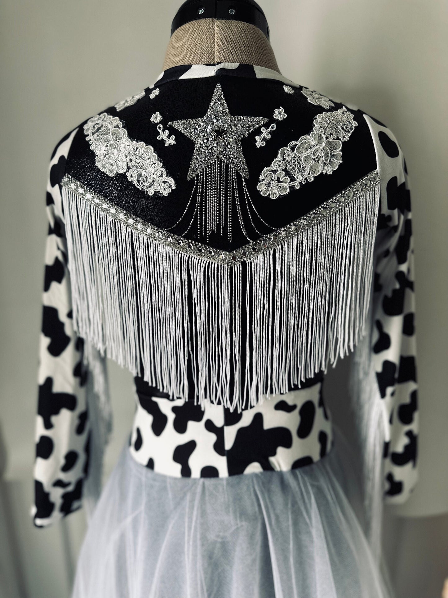 Western Glam Pageant Outfit: 'Let There Be Cowgirls' with Shimmering Black Mystique, Cow Print Accents & Tulle SkirtBy Wholesome Goods Co
