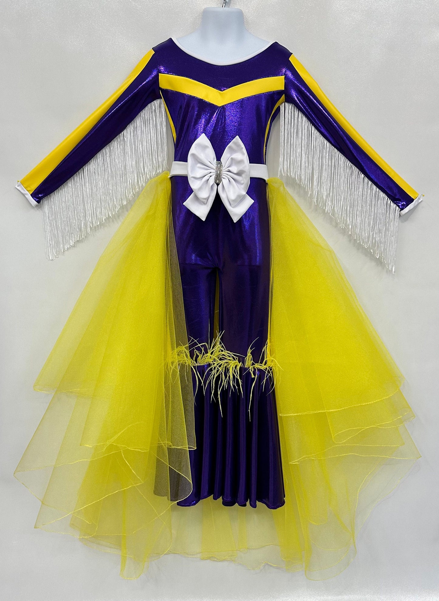 Touchdown Elegance: Custom Kids' Tulle/Organza Skirt and Fringed Feathered Jumpsuit in Your Favorite Football Team Colors