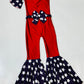 Patriotic One-Shoulder Jumpsuit with Bell Sleeve & Bottoms, Matching Belt. Wrist Cuffs sold separately  4th of July, Memorial Day, Dance