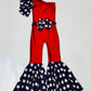 Patriotic One-Shoulder Jumpsuit with Bell Sleeve & Bottoms, Matching Belt. Wrist Cuffs sold separately  4th of July, Memorial Day, Dance