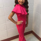 Custom Pageant Neoprene Scuba Jumpsuit with Ruffles, Girls Casual Wear, Romper Outfit. Wholesome Goods Co