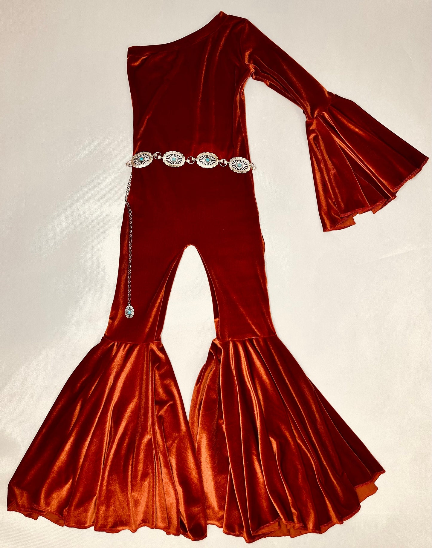 Girls Dancing Queen Winter Edition Velvet Asymmetrical One-Shoulder Bell Bottoms  Jumpsuit/Special Occasion Holiday Outfit Wholesome GoodsCo