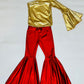 Golden Era Ensemble: Retro One-Shoulder Bell Sleeve Top and Rust Flare Bell Bottoms (Sold Separately) By Wholesome Goods Co| Fall Outfit